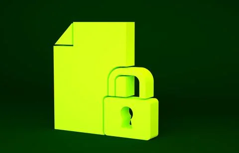 Yellow Document and lock icon isolated on green background. File format and p Stock Illustration