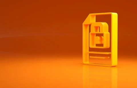 Yellow Document and lock icon isolated on orange background. File format and 스톡 일러스트