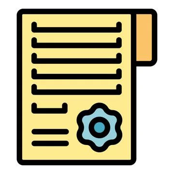 Yellow document with blue guarantee seal icon illustrating verified document Stock Illustration