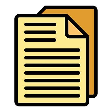 Yellow document file icon showing a page with lines of text for writing notes Stock Illustration