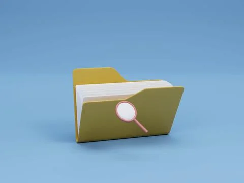 Yellow document folder with magnifying glass 3D render illustration Stock Illustration