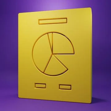 Yellow Document with graph chart icon isolated on purple background. Report.. Stock Illustration