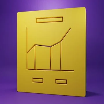 Yellow Document with graph chart icon isolated on purple background. Report.. Foto stock
