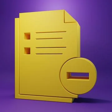 Yellow Document with minus icon isolated on purple background. Clear docume.. 스톡 일러스트