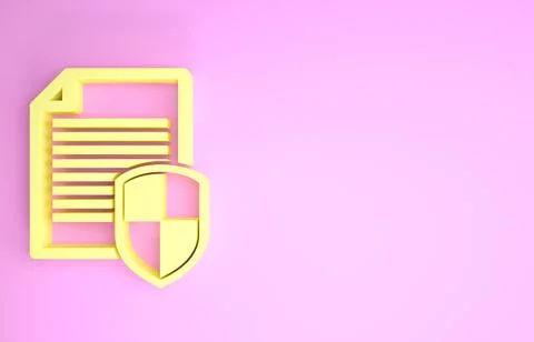 Yellow Document protection concept icon isolated on pink background. Confiden 스톡 일러스트