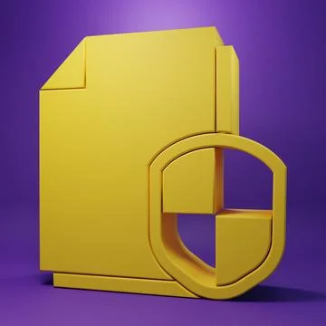 Yellow Document protection concept icon isolated on purple background. Conf.. 스톡 사진