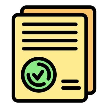 Yellow document receiving green approved stamp icon Illustrazione stock