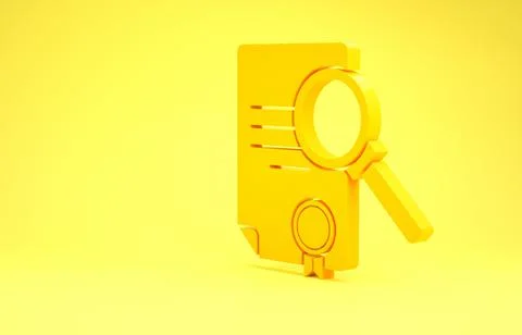 Yellow Document with search icon isolated on yellow background. File and magn Stock Illustration