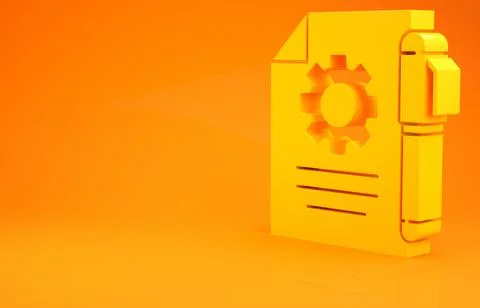 Yellow Document settings with gears icon isolated on orange background. Softw Stock-Illustration