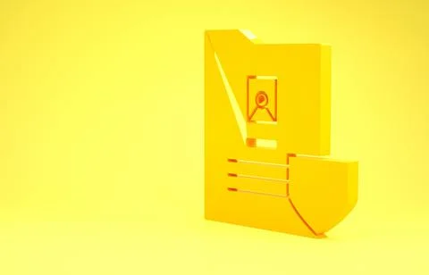 Yellow Document with shield icon isolated on yellow background. Insurance con Stock Illustration