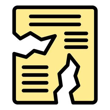 Yellow document torn into pieces icon representing data loss Stock Illustration
