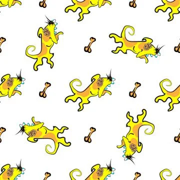 Yellow dog seamless pattern isolated on white background. Stock Illustration