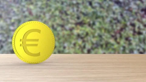 Yellow dollar coin Isolated on table blur leaves background gold. 3d render i Stock Illustration