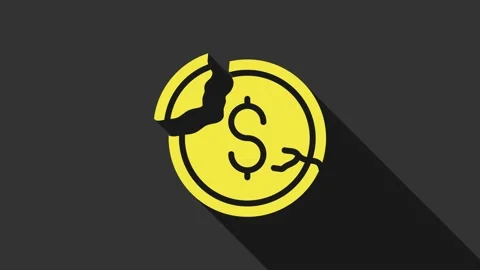 Yellow Dollar rate decrease icon isolated on grey background. Cost reduction Stock Footage 155479612