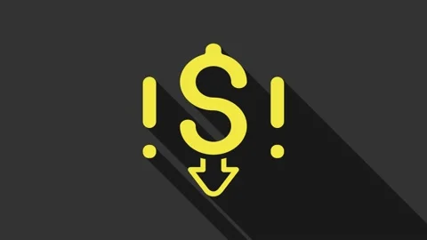 Yellow Dollar rate decrease icon isolated on grey background. Cost reduction Stock Footage 155479798