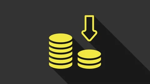 Yellow Dollar rate decrease icon isolated on grey background. Cost reduction Stock Footage 155480015