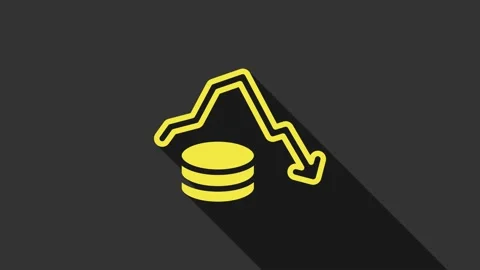 Yellow Dollar rate decrease icon isolated on grey background. Cost reduction Stock Footage 155480046