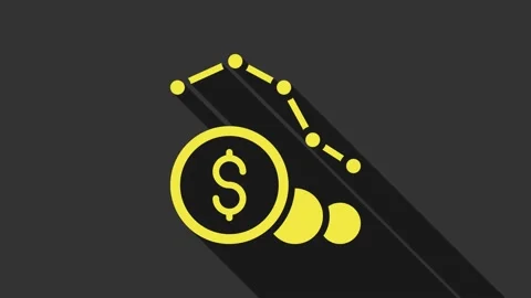 Yellow Dollar rate decrease icon isolated on grey background. Cost reduction Stock Footage 155480114