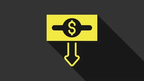 Yellow Dollar rate decrease icon isolated on grey background. Cost reduction Stock Footage 155480127