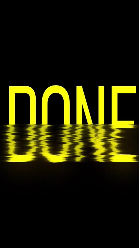 Yellow DONE text with rippling water reflection effect on animated black ba.. Stock Footage 337463185