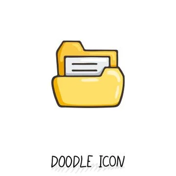 Yellow doodle folder icon with paper Stock Illustration