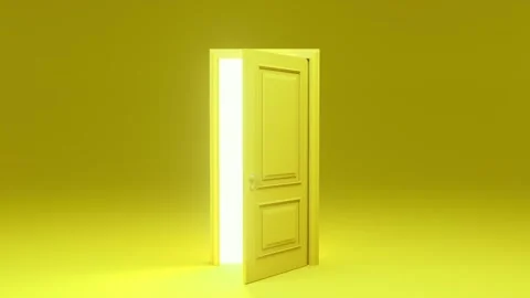 Yellow door opening on white background Stock Footage 310792517
