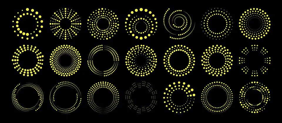 Yellow dot radial ripple patterns Illustrazione stock