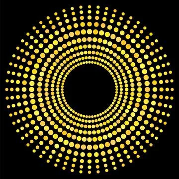 Yellow Dotted Circle Isolated on White Background. Halftone Icon Illustrazione stock