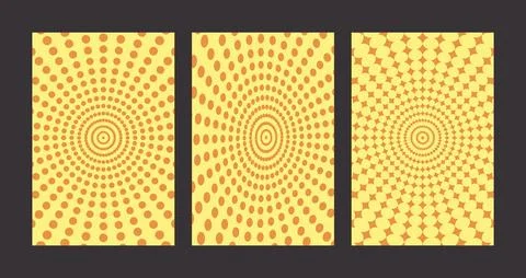 Yellow dotted optical pattern background set. Stock Illustration