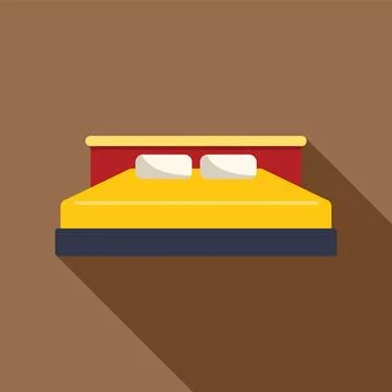 Yellow double bed with pillows casting long shadow Stock Illustration