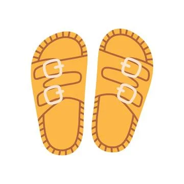 Yellow double buckle strap sandals vector illustration with stitched sole. Flat Stock Illustration