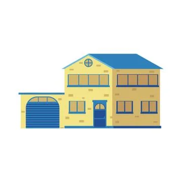 Yellow double decker, two-storied house in flat cartoon style, vector Ilustração Stock