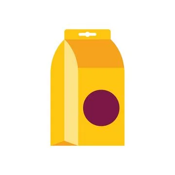 Yellow doypack packaging with round label hanging on white background Stock Illustration