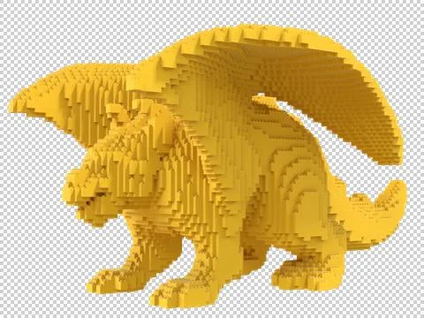Yellow dragon from plastic blocks on a transparent background. Stock Illustration