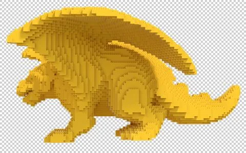 Yellow dragon from plastic blocks on a transparent background. Stock Illustration