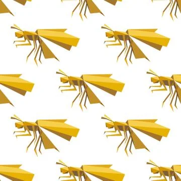 Yellow dragonfly seamless pattern in origami style Illustrazione stock