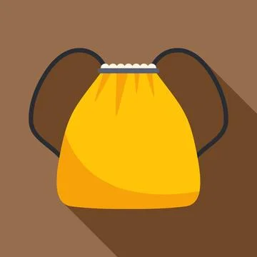 Yellow drawstring bag flat design icon for travel Stock Illustration
