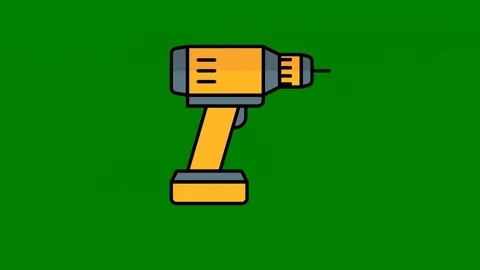 Yellow driller green image drill microphone green screen animated chromakey Stock Footage 314071373