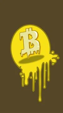 Yellow Dripping Bitcoin Design With Bold Cryptocurrency Symbol Stock Illustration