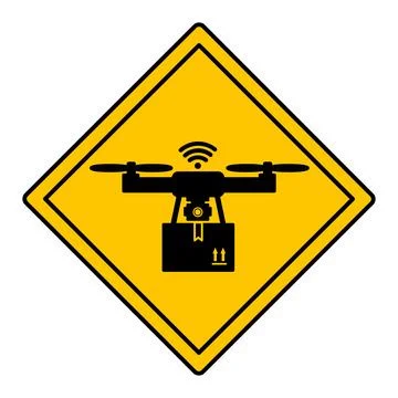 Yellow Drone Drop Zone Sign. Vector Icon. An Area Where an Unmanned Aerial .. Stock Illustration
