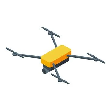 Yellow drone flying with rotating blades isometric view Stock Illustration