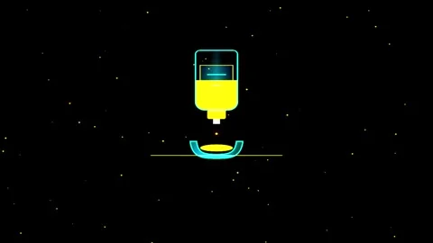 Yellow Dropper Dispensing Liquid onto Tiny Plate with Blue Outline during S.. Stock Footage 345679512