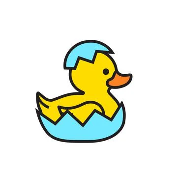 Yellow duck chick hatching from the egg Stock Illustration