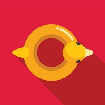 Yellow duck inflatable ring floating on water surface Ilustración de archivo