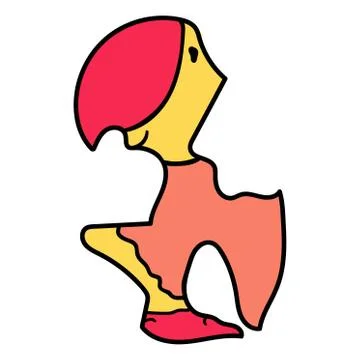 Yellow duck in a red hat, orange jacket and red shoes. The bird is isolated on a Stock Illustration