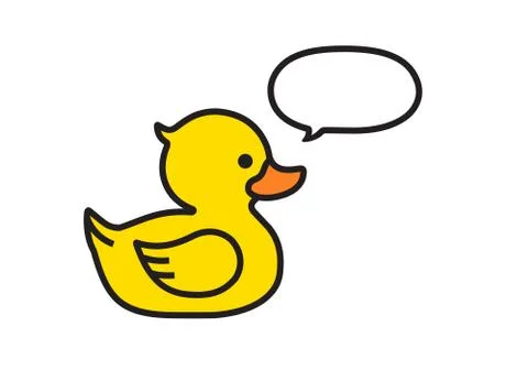 Yellow duck with a speech bubble isolated on white Stock Illustration