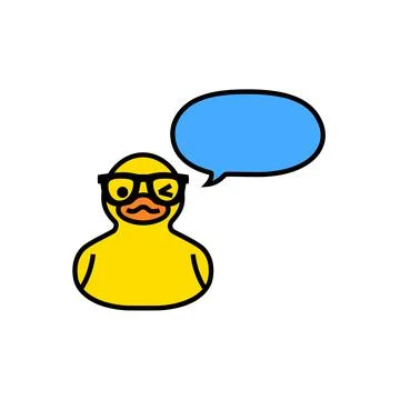 Yellow duck with speech bubble isolated on white Stock Illustration