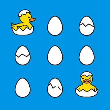 Yellow ducks chicks hatching from the eggs Stock Illustration