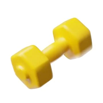 Yellow dumbbell 3D cartoon vector icon, fitness dumbbell for strength training Stock Illustration