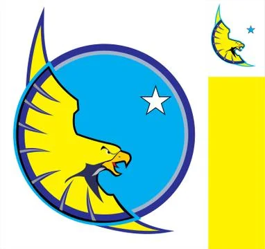 Yellow Eagle on blue circle, eagle mascot Stock Illustration